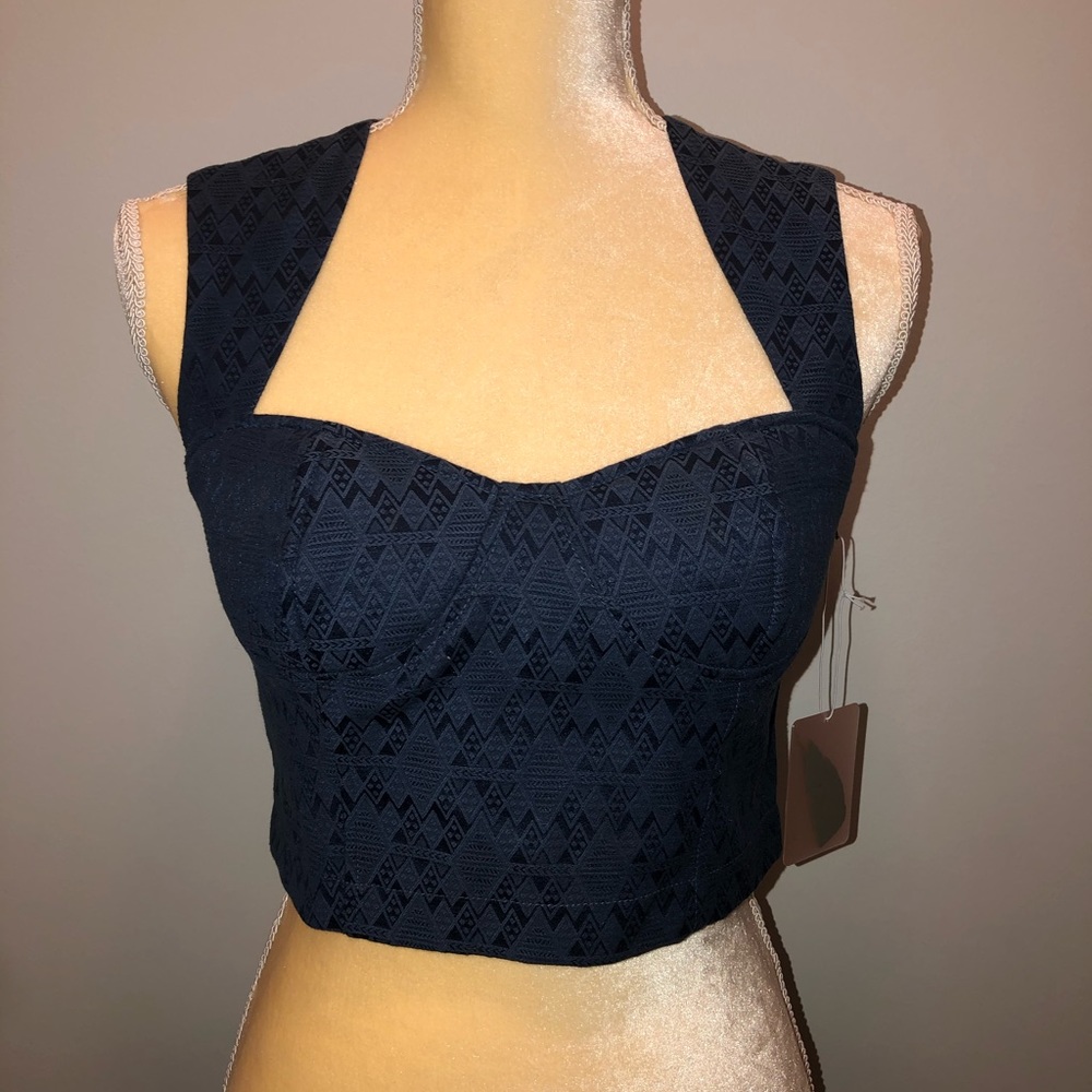 Blue jacquard crop top XS